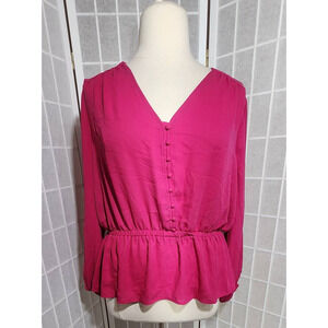 NWT Worthington Women Fuchsia V-Neck Elastic Waist Top Blouse Shirt Size: XXL